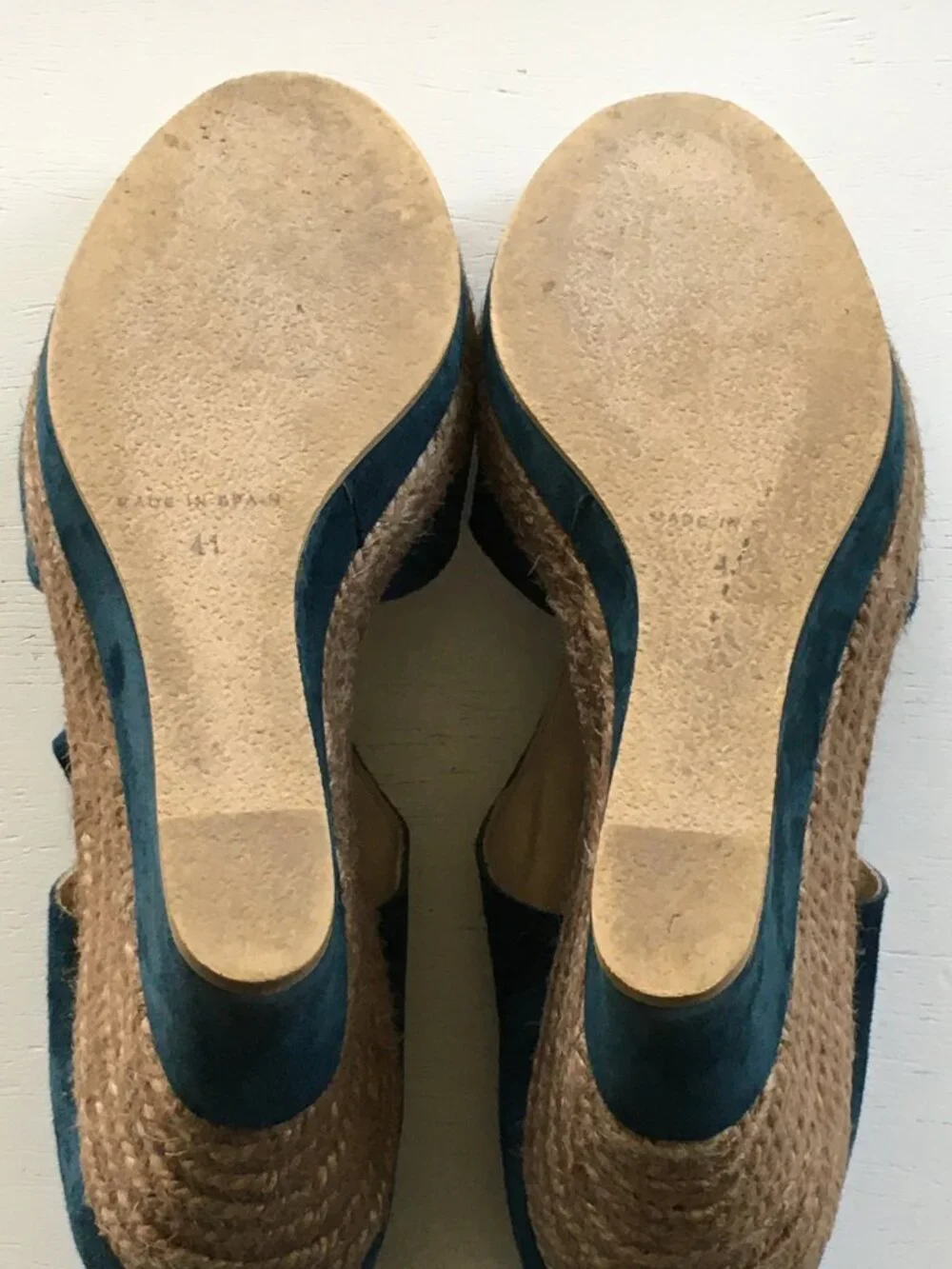 Anthropologie x Maypol Cutout Leather Espadrille Wedge Sandals Teal Size 10